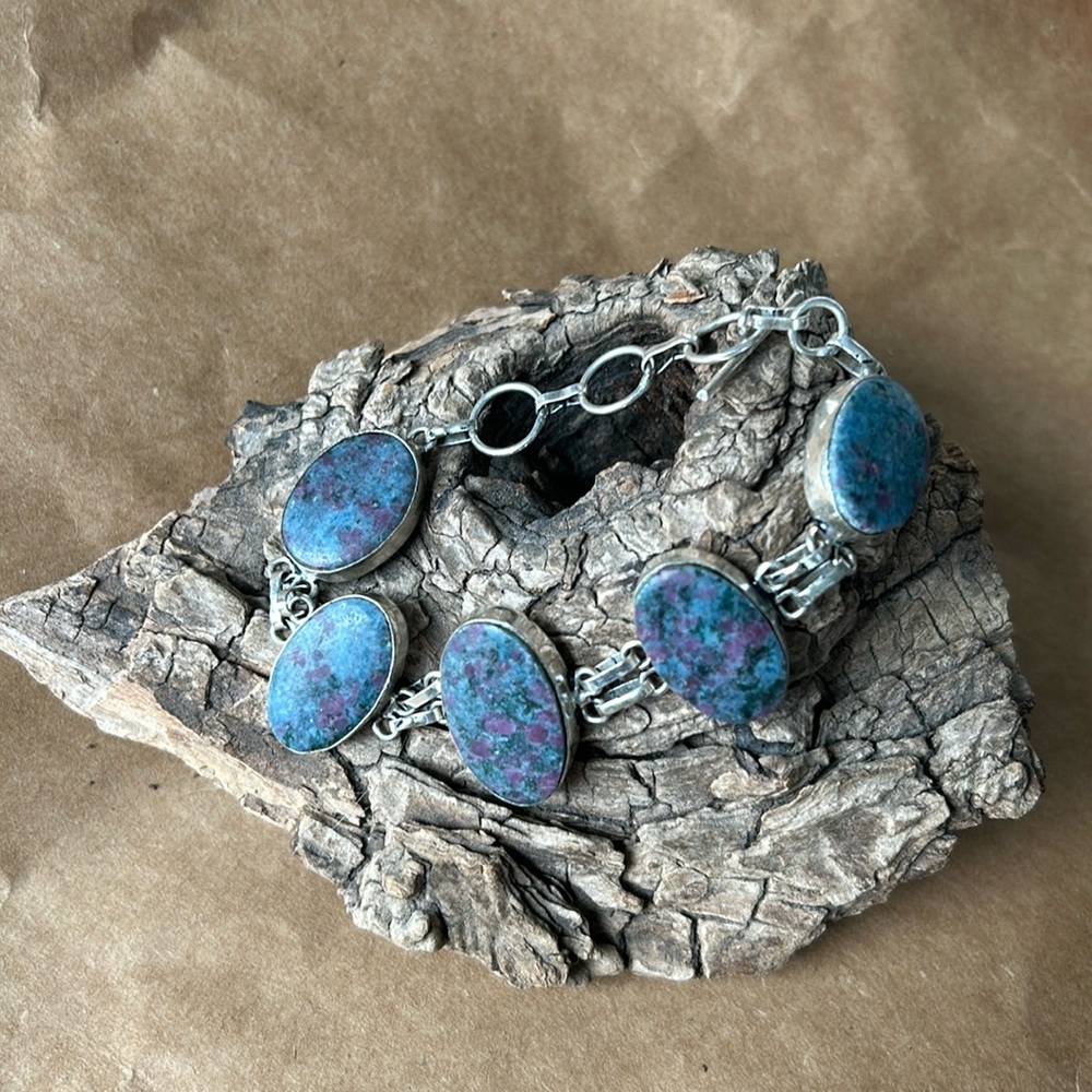 Genuine Gemstone & 925 Sterling Overlay Bracelet